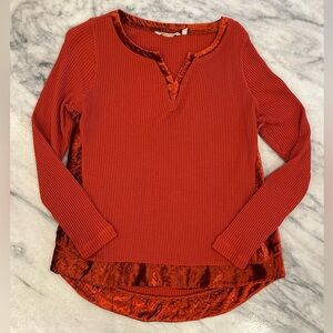 Soft Surroundings Burnt Rust Orange Terracotta Waffle Knit Velvet Thermal L/S M
